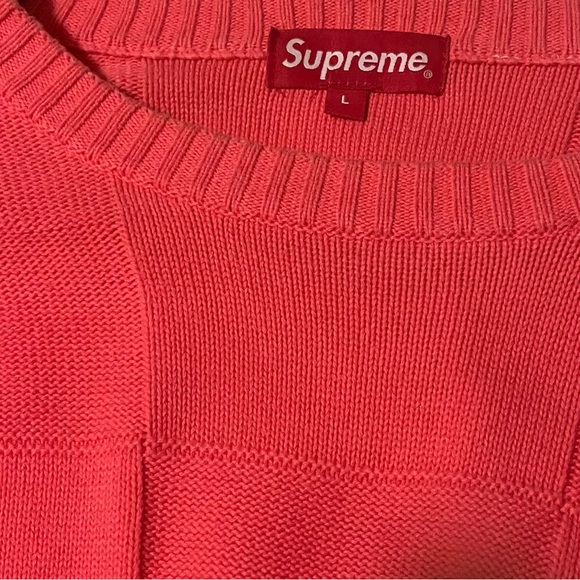 SUPREME Tonal Checkerboard Small Box Sweater Coral Sz Large - Picture 5 of 8